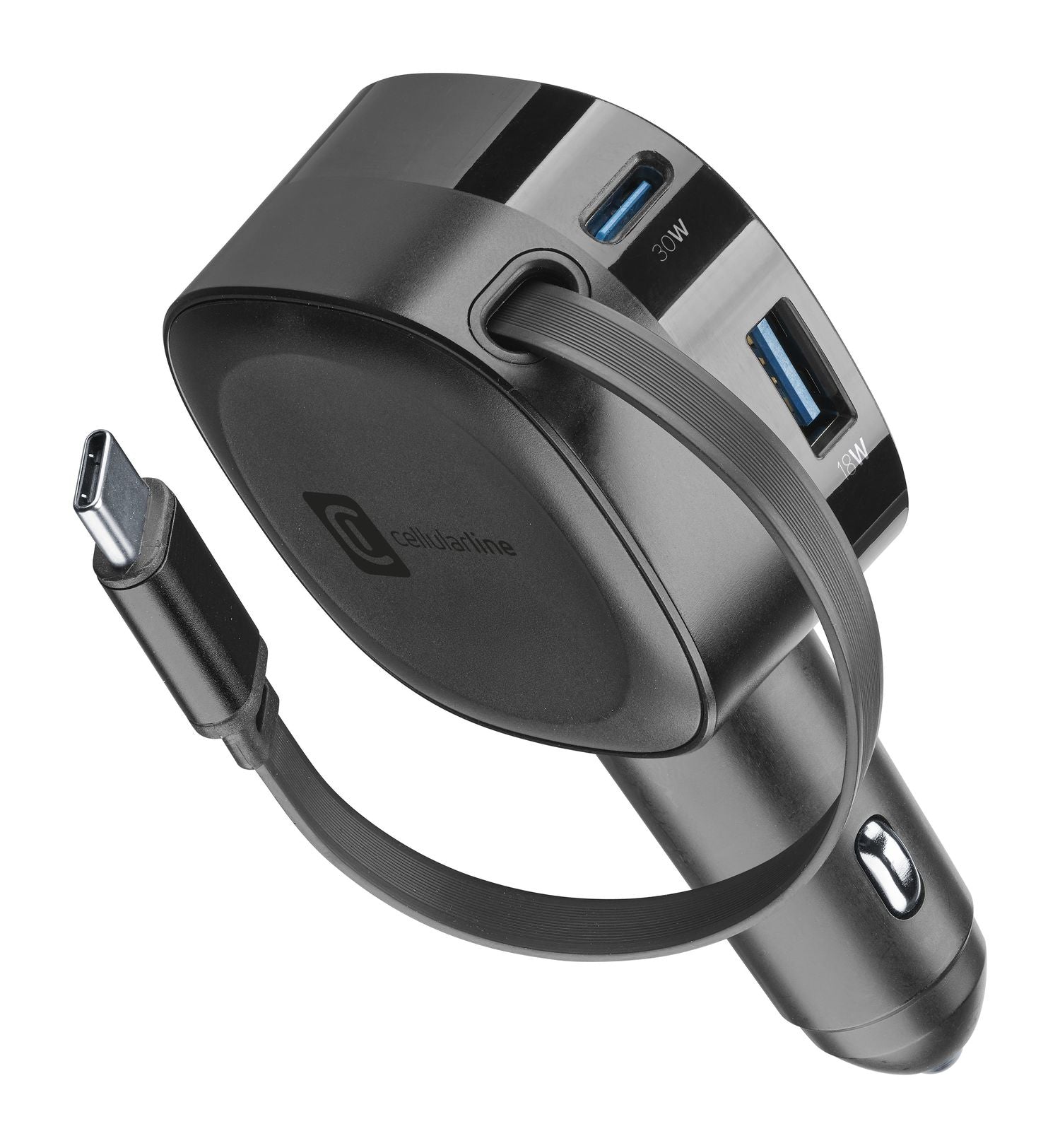 Cellularline Kfz-Ladegerät, 60 W, USB-C 30 W, USB-A 18 W, PD – universal – Schwarz