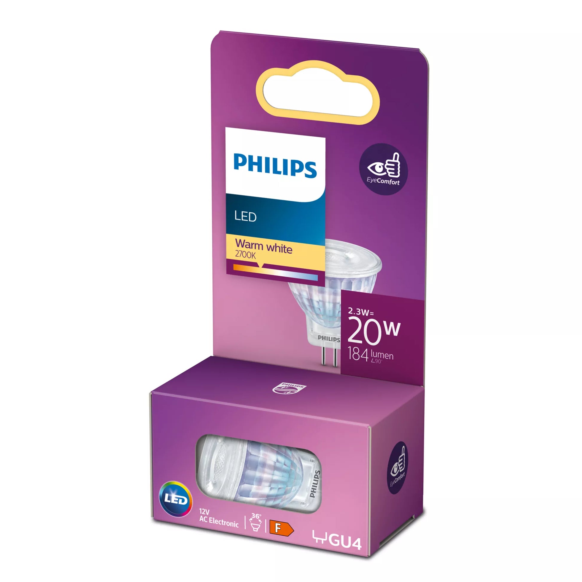 Philips by Signify Philips LED-Leuchtmittel GU4 MR11 – Warmweiss 2700 K, 184 lm, 2,3 W – 1 Stk.