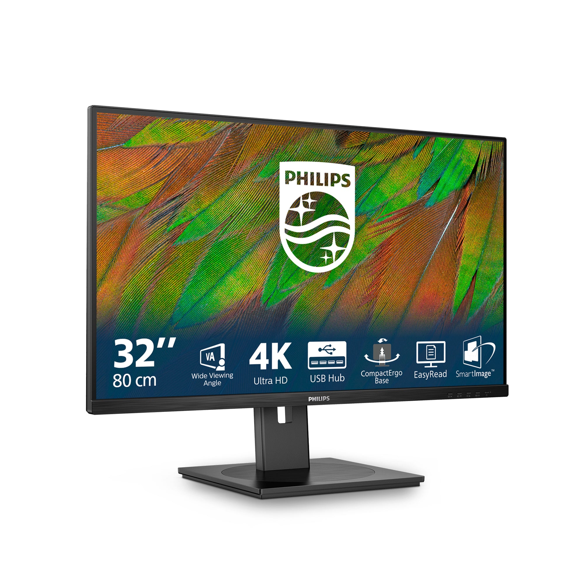 Philips 32B1N3800/00 – Monitor, 31,5", 3840 × 2160 (UHD 4K), VA, 60 Hz, 350 cd/m², VESA 100 × 100, Schwarz