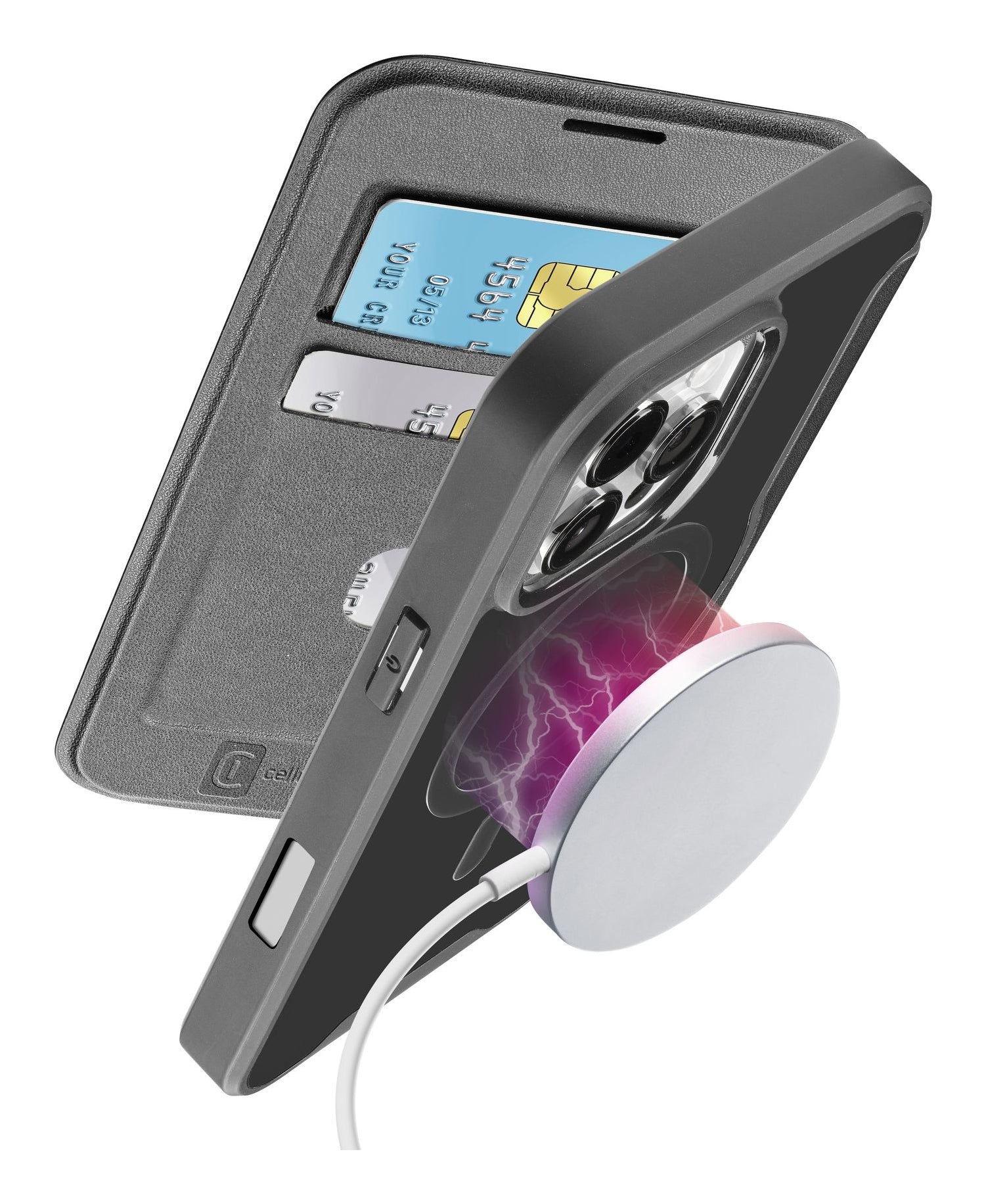 Cellularline Booklet-Hülle – für Apple iPhone 16 Pro – schwarz – Kunstleder – MagSafe-kompatibel