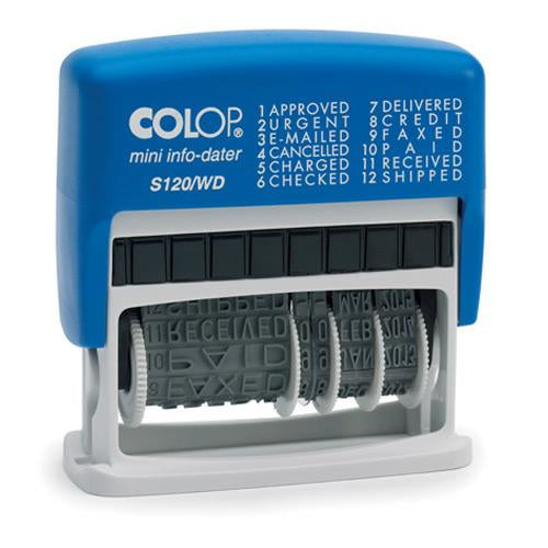 Colop Mini Info-Dater S 120/WD – Selbstfärbender Wort- & Datumstempel, Italienisch – Abdruck 4 × 42 mm