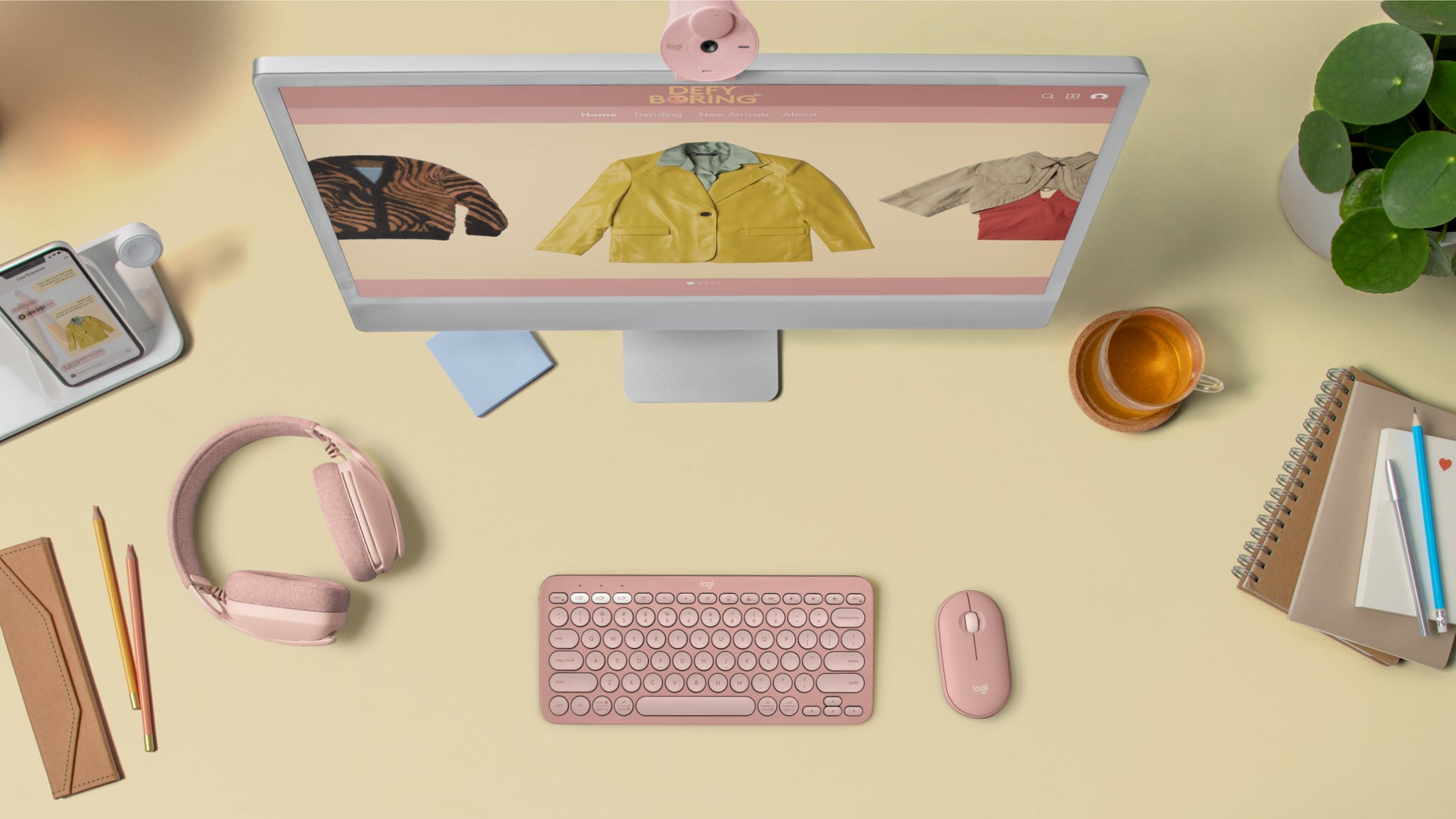 Logitech Pebble Keys 2 K380s – Mini Tastatur – Scherenmechanik – Bluetooth – QWERTY (UK‑INT) – Ohne Ziffernblock – Rose