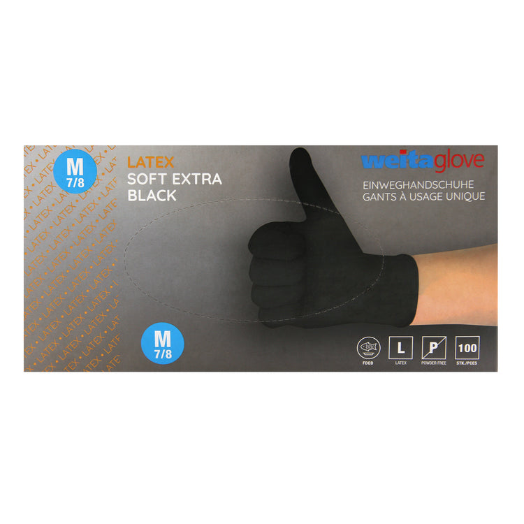 Weitaglove Einweghandschuhe Latex Soft Extra Black – M, 100 Stück – Schwarz, Dispenser