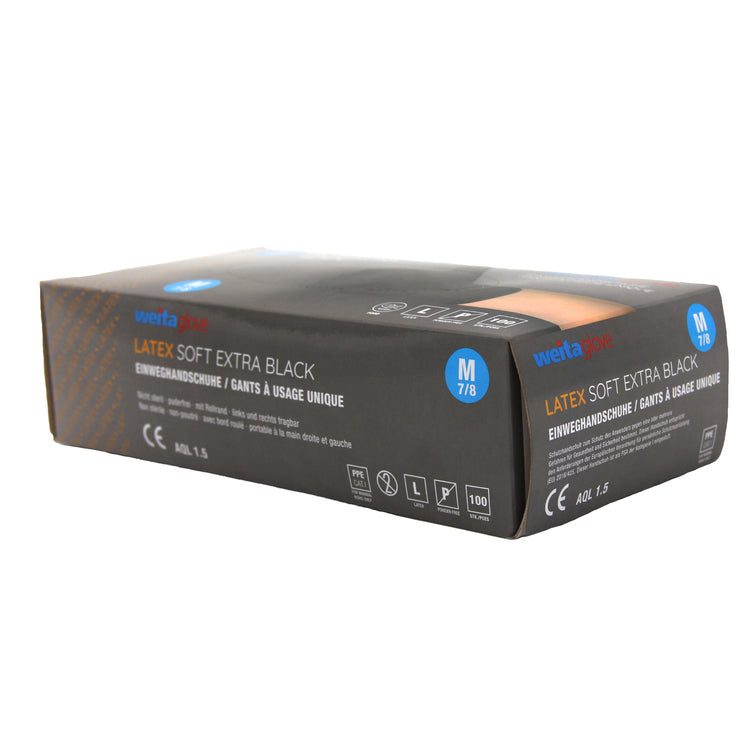 Weitaglove Einweghandschuhe Latex Soft Extra Black – M, 100 Stück – Schwarz, Dispenser