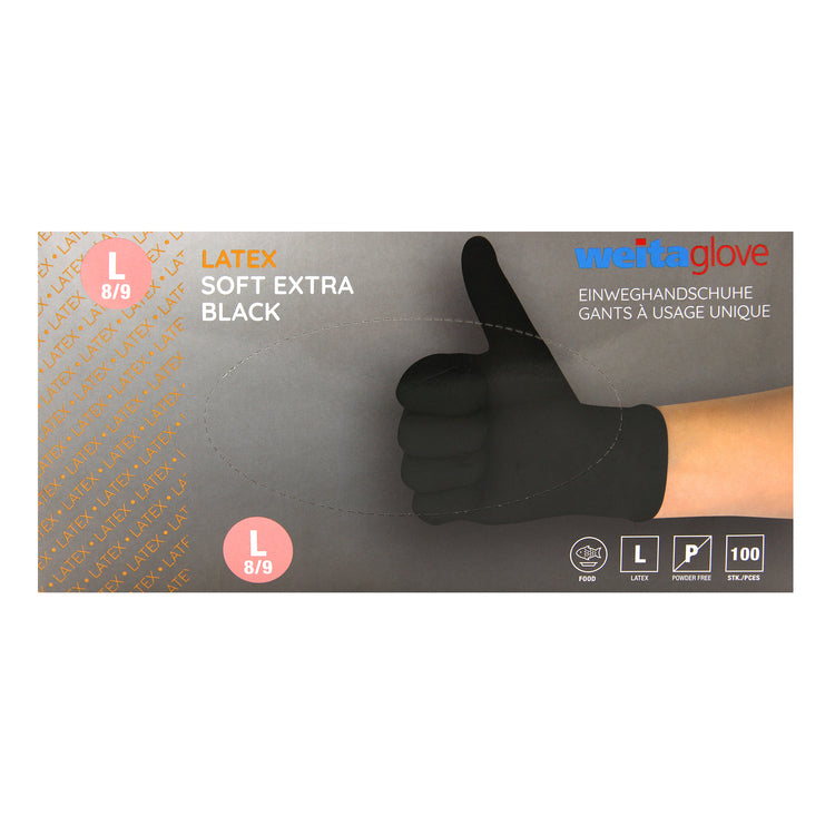 Weitaglove Einweghandschuhe Latex, Soft Extra – L, 100 Stück – Schwarz