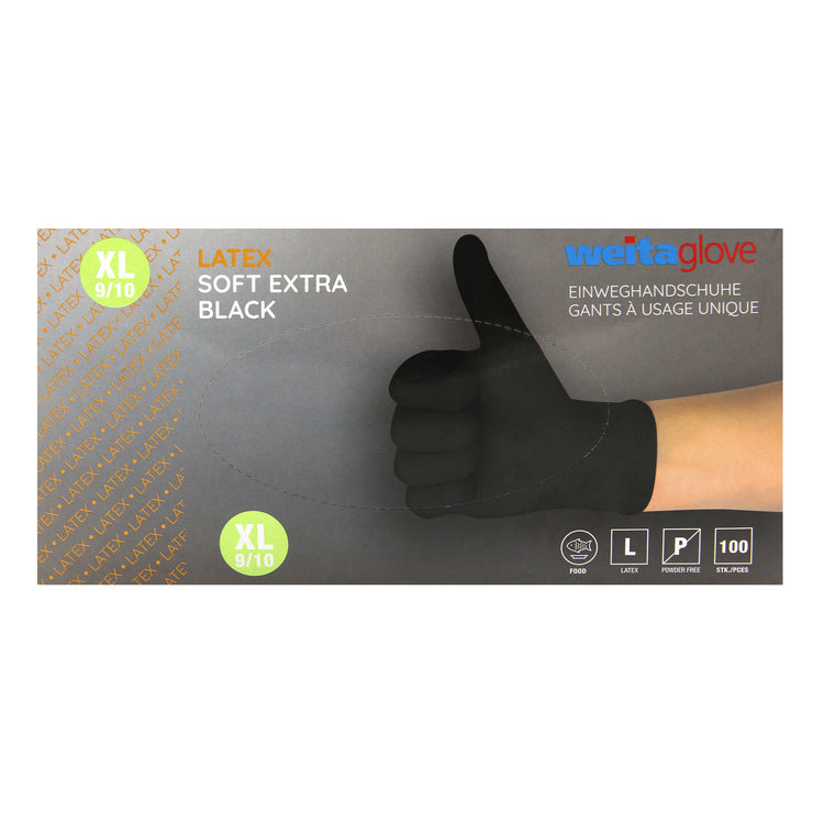 Weitaglove Einweghandschuhe Latex Soft Extra – XL, 100 Stück – Schwarz, Spender