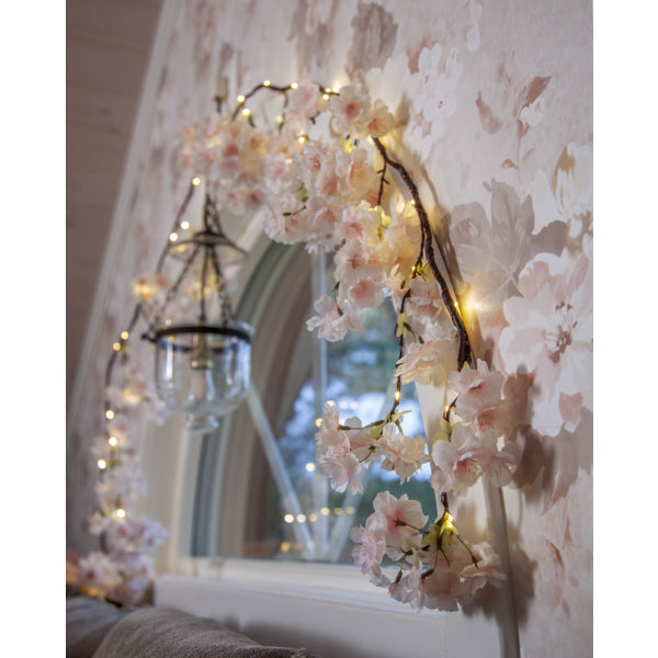 Star Trading Lichterkette CherryFlower – Starterset, 1,8 m, 0,4 W, Warmweiss, Batteriebetrieb, Timer, Rosa