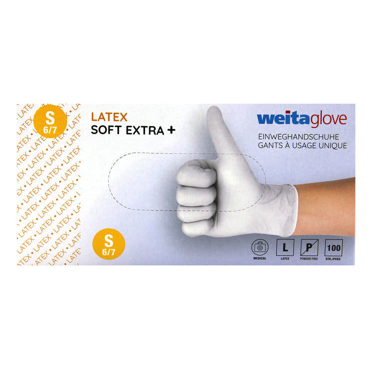Einweghandschuhe Latex Soft Extra – Grösse S – EN 455, PSA Kategorie I