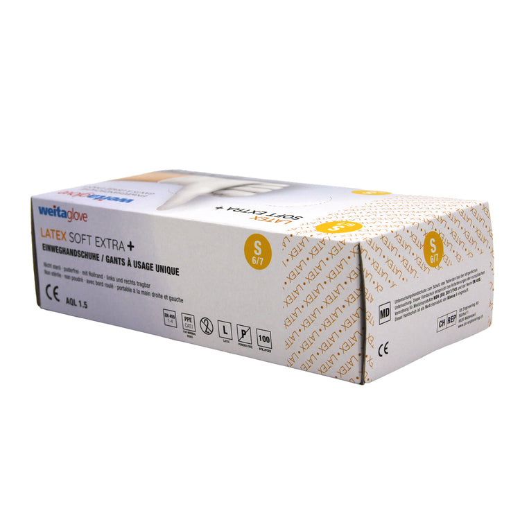 Einweghandschuhe Latex Soft Extra – Grösse S – EN 455, PSA Kategorie I