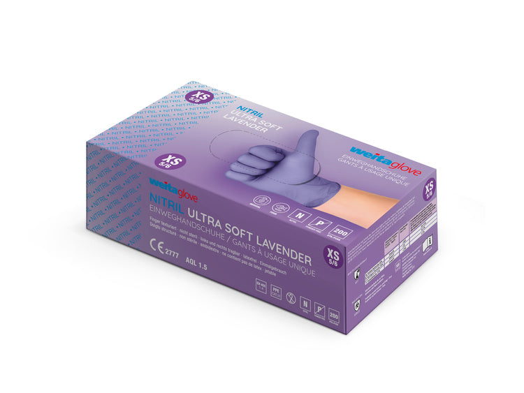 Weitaglove Einweghandschuhe Nitril Ultra Soft Lavendel – XS, 200 Stück – EN 455, EN 374-1 Typ B