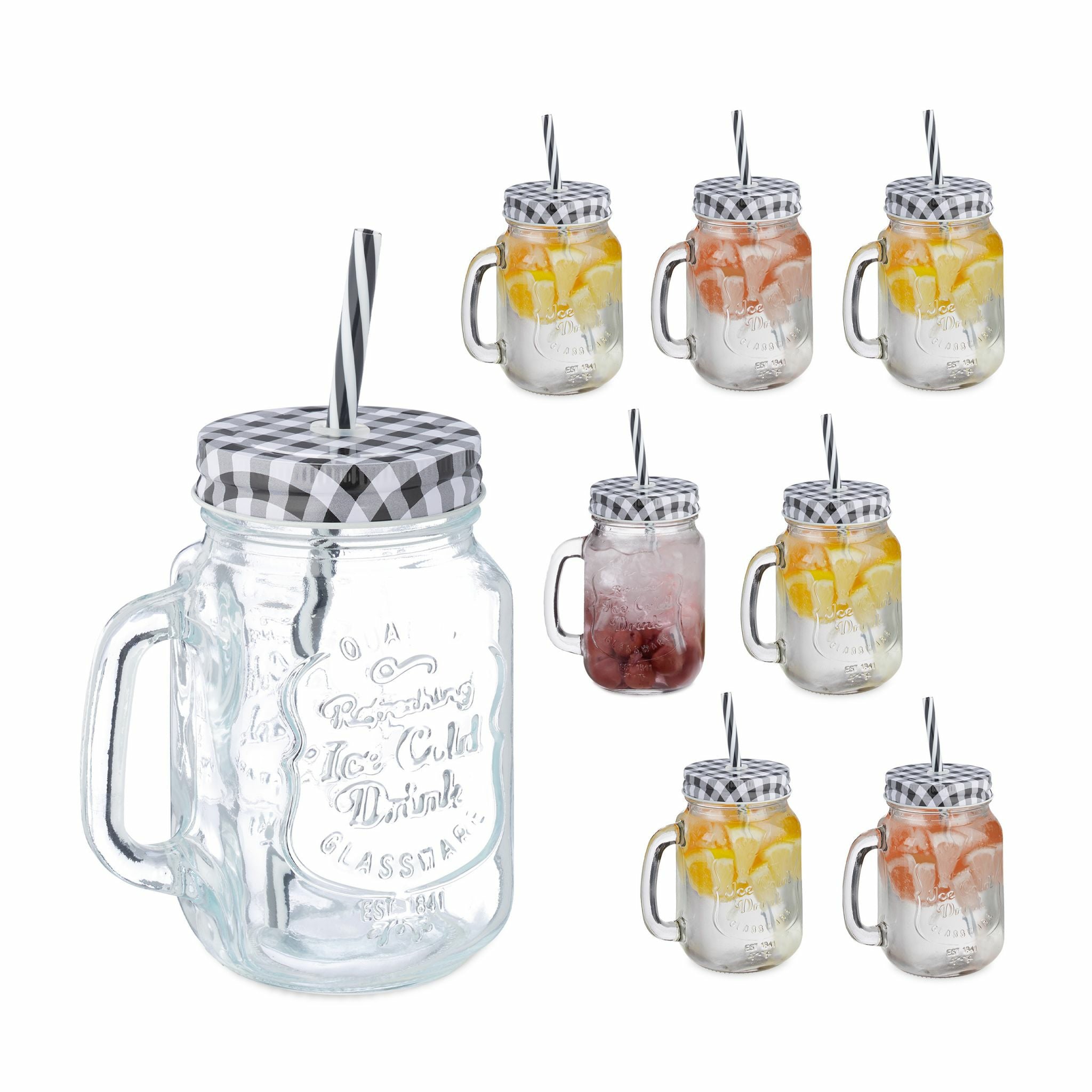 Relaxdays Trinkgläser – 8er Set, 500 ml, Glas, Schwarz/Weiss, spülmaschinenfest