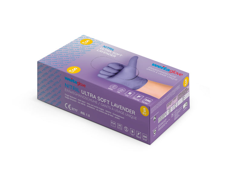 Weitaglove Einweghandschuhe Nitril Ultra Soft Lavendel – S, 200 Stück – EN 455, EN 374-1 Typ B, AQL 1,5