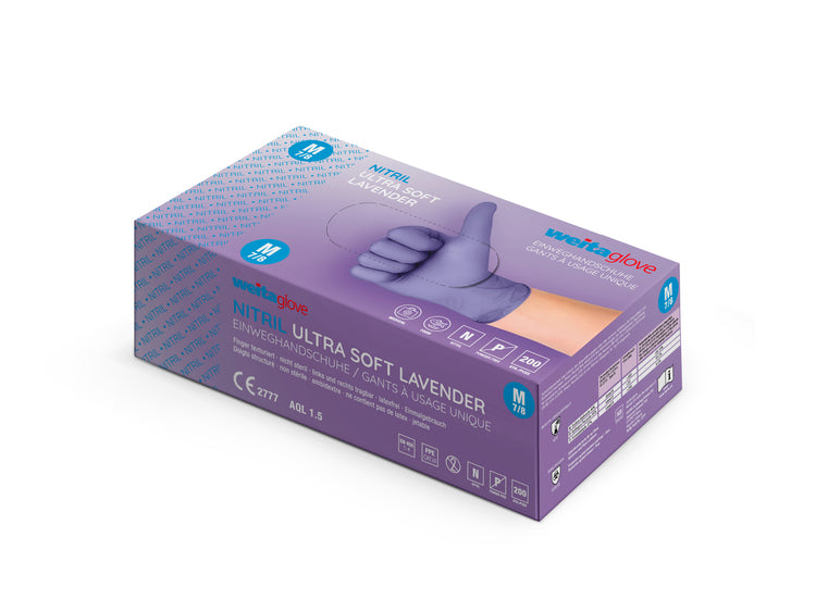 Weitaglove Einweghandschuhe Nitril, Ultra Soft Lavendel – M, 200 Stück – Lavendel, EN 455, EN 374-1 Typ B