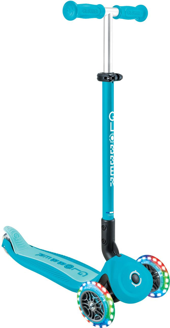 Globber GO UP Dreiradroller – 4 Räder, höhenverstellbar, faltbar – belastbar 20 kg – ab 1 Jahr – Aqua