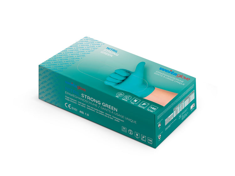 Weitaglove Einweghandschuhe Nitril Strong – L, 100 Stück – Grün, EN 455, EN 374-1/Typ B