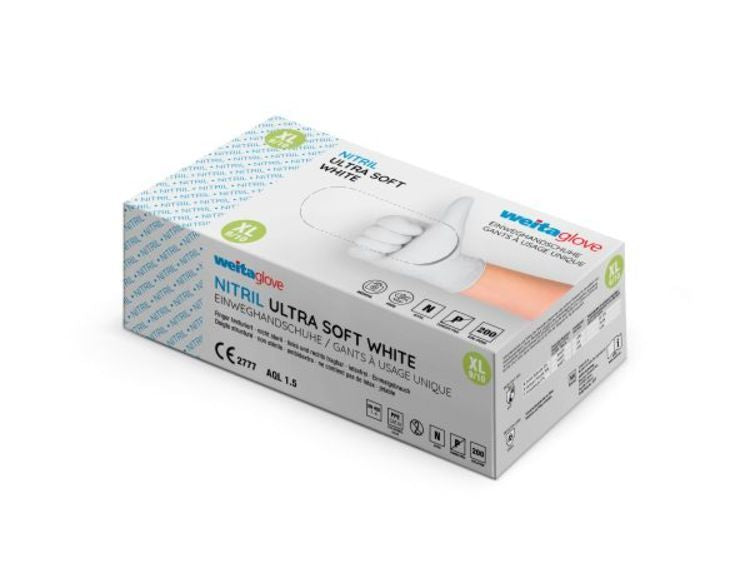 Weitaglove Einweghandschuhe Nitril – XL, 200 Stück – Weiss, EN 374-1 Typ B, EN 455