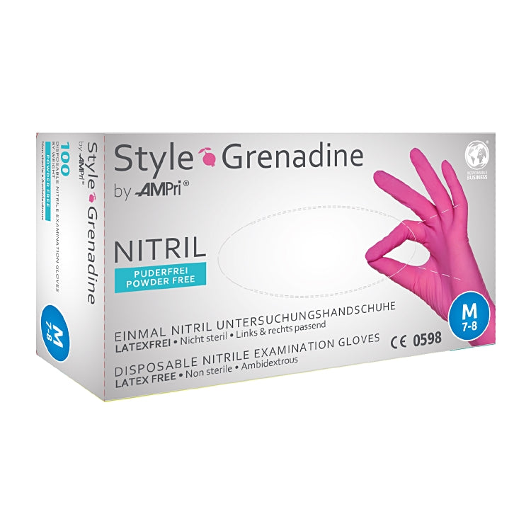 Ampri Einweghandschuhe Nitril STYLE – M, 100 Stück (Dispenser) – Pink, EN 388, EN 374, EN 420, EN 455