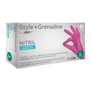 Ampri Einweghandschuhe Nitril – L, 100 Stück – Pink/Grenadine, EN 388, EN 374-1/-5, EN 420, EN 455, puderfrei
