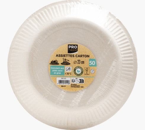 PRONAPPE Teller, Papier/Karton – Ø 23 cm, weiss – FSC – 50 Stk.
