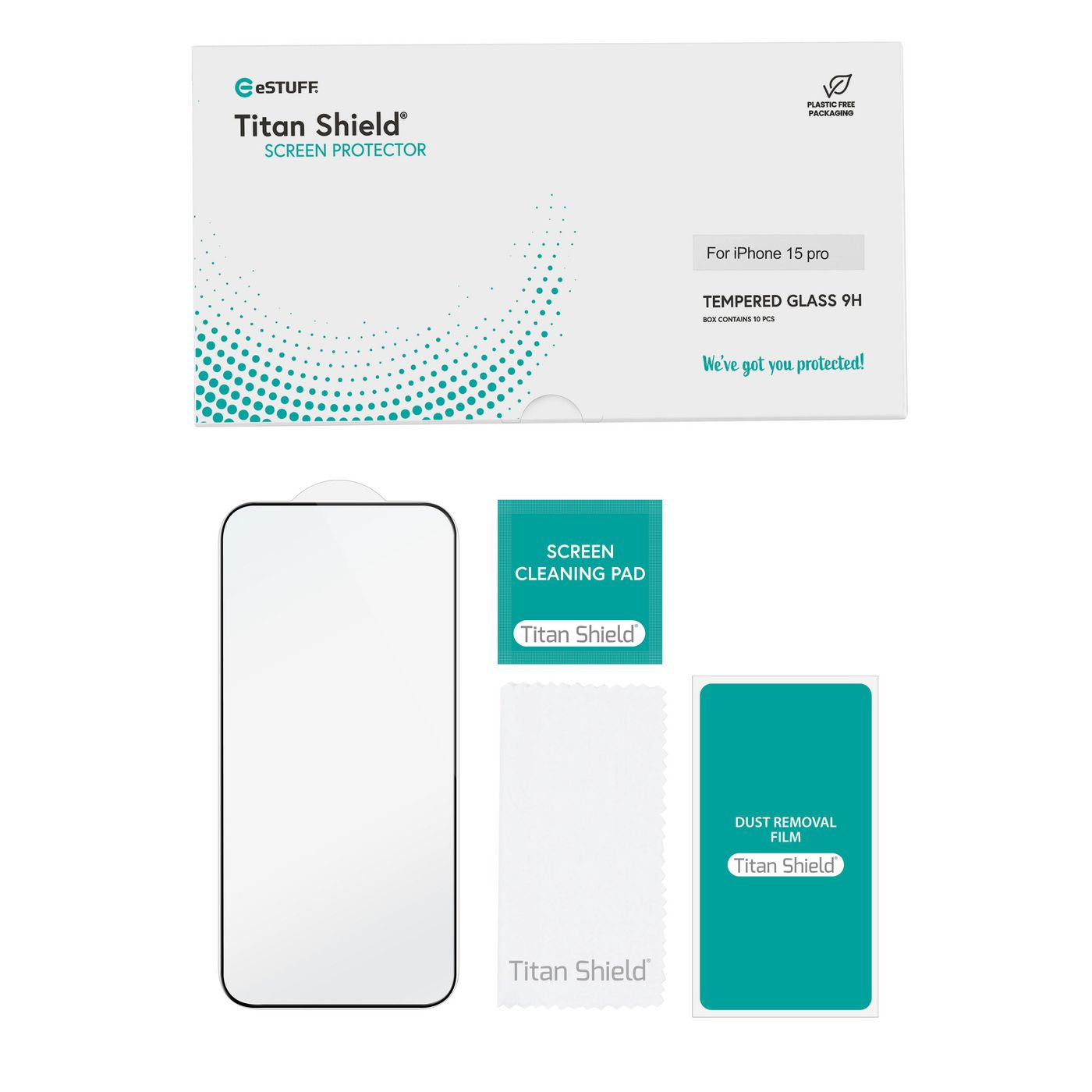 eSTUFF Displayschutzglas – für Apple iPhone 15 Pro, kratzresistent, fettabweisend, Hartglas, 9H