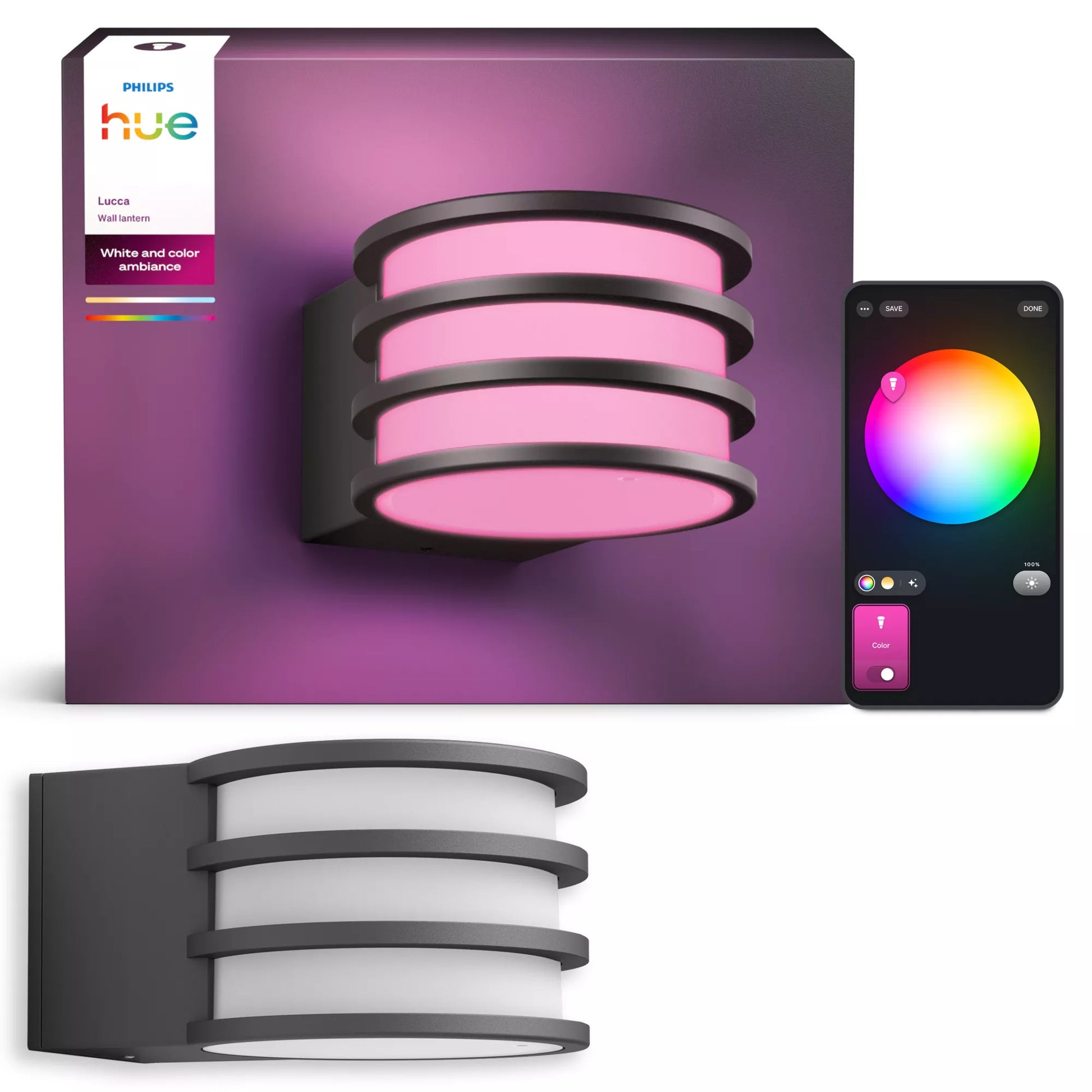 Philips by Signify Philips Hue Aussenwandleuchte – für Philips Hue, Alexa, Google (u. a.), dimmbar, Anthrazit, Aluminium