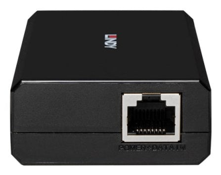 Lindy 73474 PoE zu USB-C Splitter – Gigabit, 1× USB-C (PD), 2× RJ-45 (1 In/1 Out), Schwarz