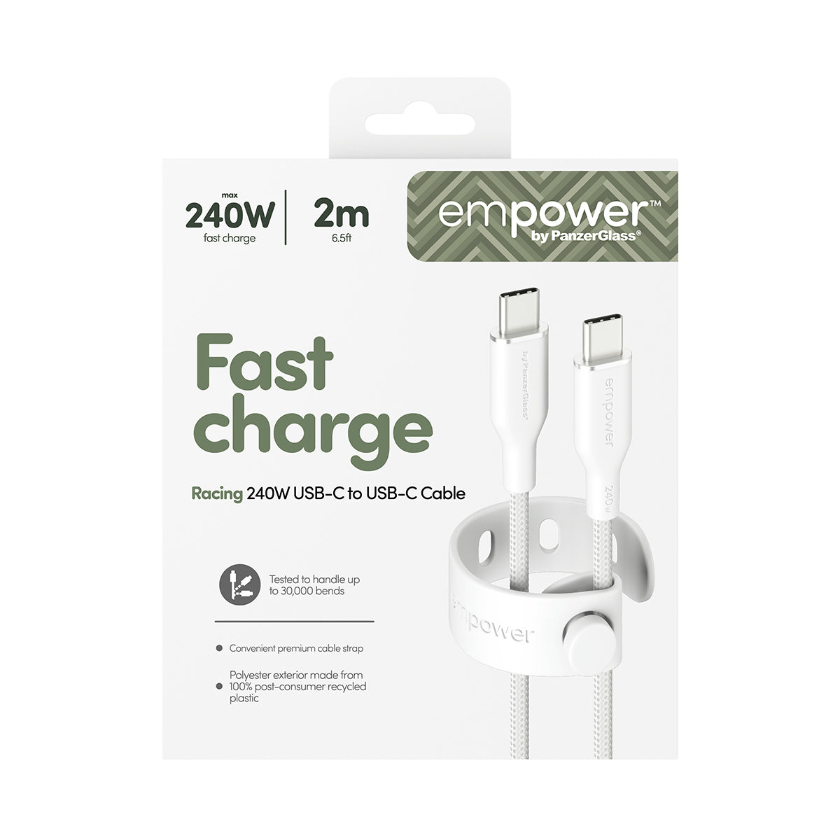 PanzerGlass USB-C auf USB-C Kabel – USB 2.0 (480 Mbit/s) – 2 m – PD 240 W – Silber/Weiss