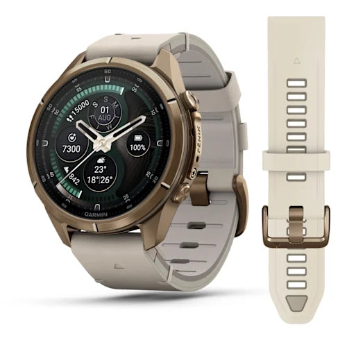 Garmin fēnix 9 Pro 43 mm GPS + Cellular – Titan Gold, Cremefarben, 100 m, für Android, iPhone
