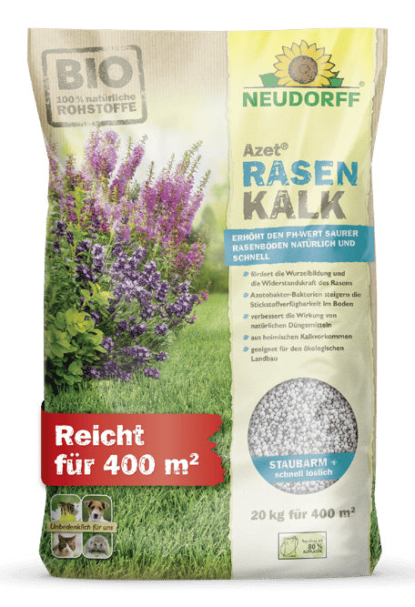 Neudorff Azet RasenKalk – Mehrnährstoffdünger, 5 kg, Granulat, Bio, ausreichend für 100 m², für Rasengras