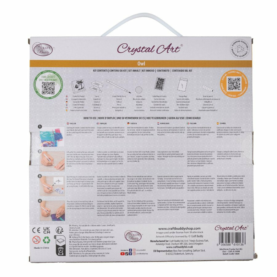 CRAFT Buddy Diamond-Painting-Set Eule – 30 × 30 cm – ab 8 Jahren