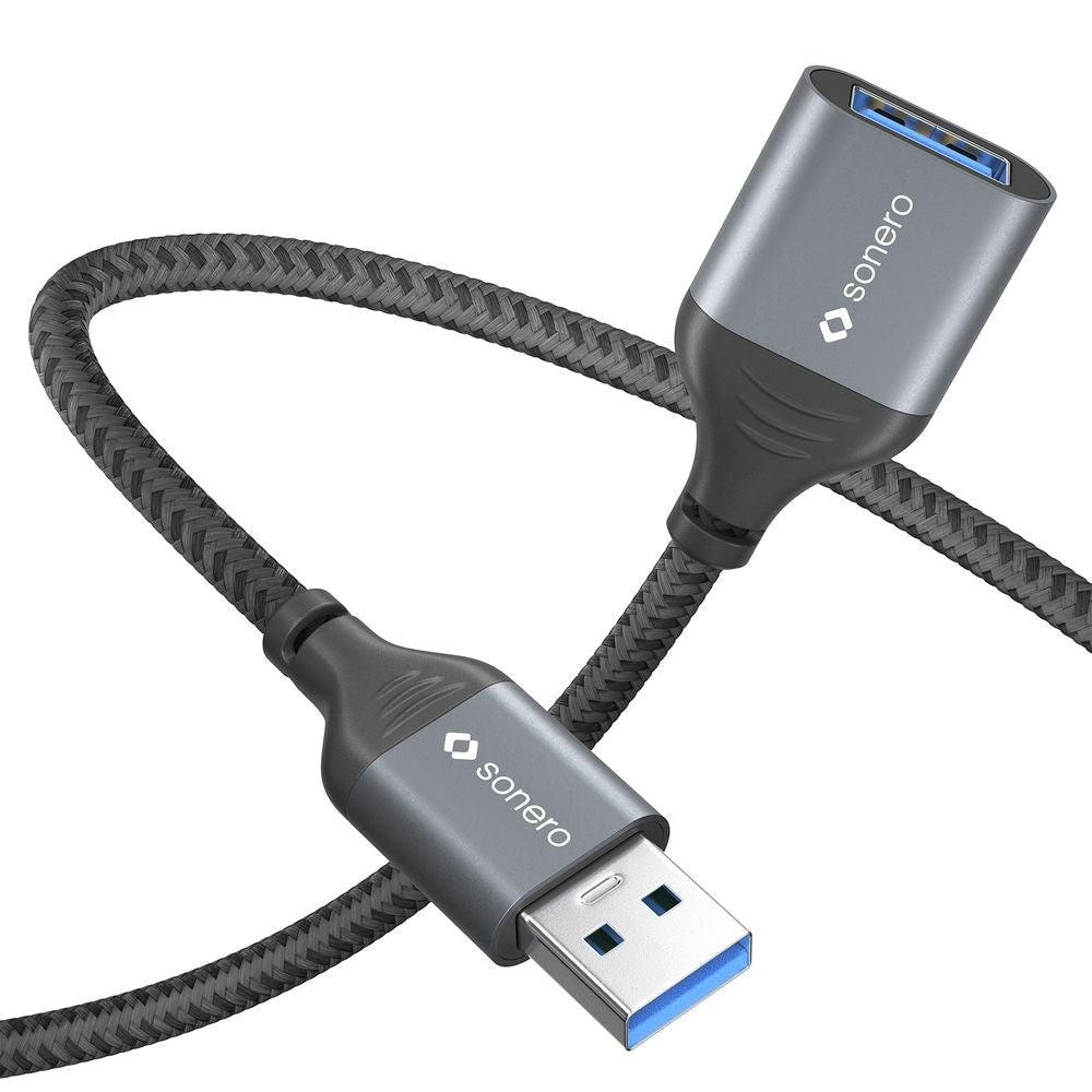 Sonero – USB-A Verlängerungskabel (Stecker auf Buchse) – USB 3.2 Gen 1 (5 Gbit/s) – 2 m – Schwarz/Grau