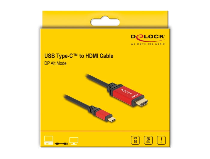 DeLOCK USB-C auf HDMI Kabel DP 1.4 8K 60 Hz – 1 m – HDR – Rot