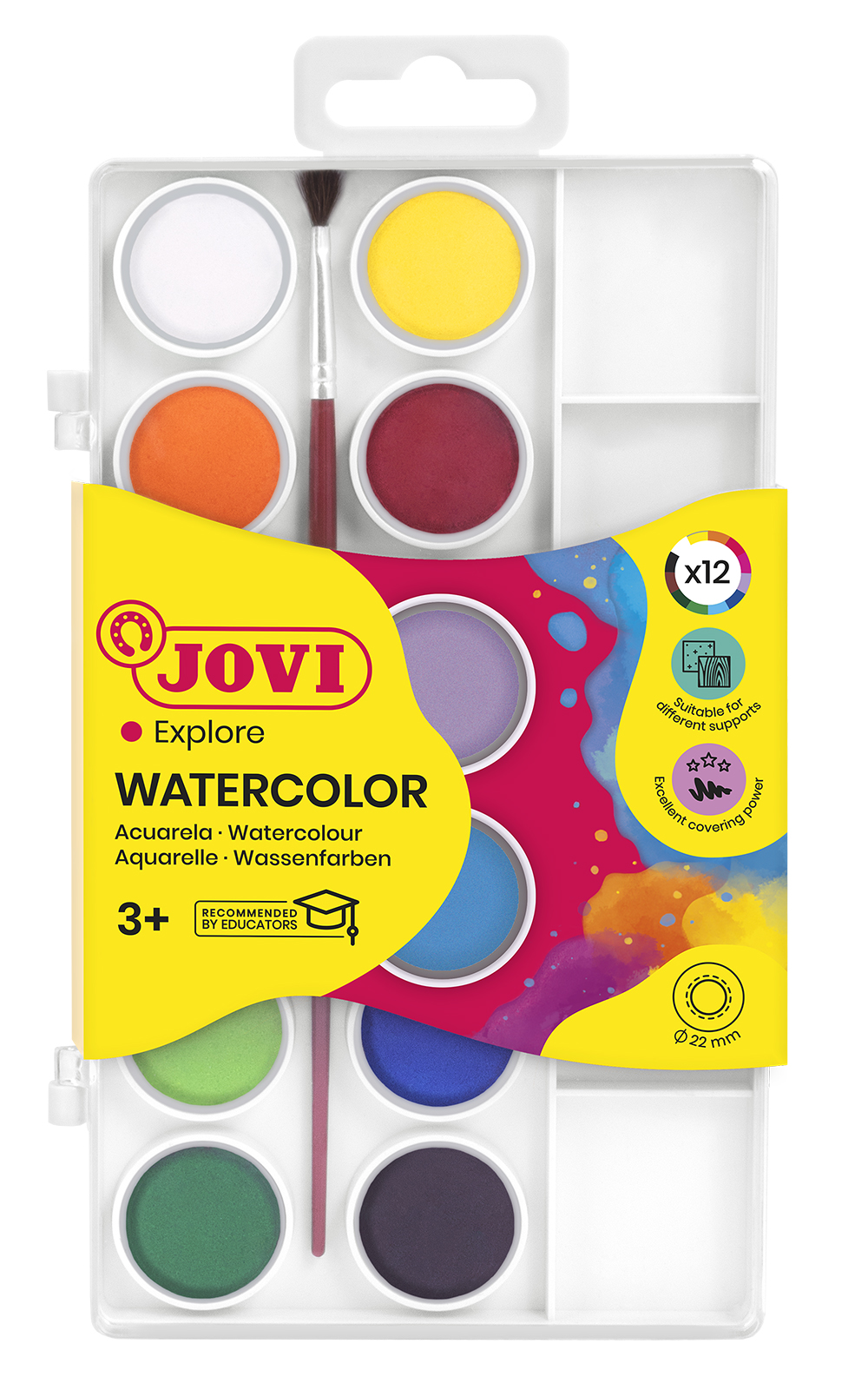 Jovi Aquarellfarben (Kasten) – Mehrfarbig – 12 Farben – Palette, inkl. Pinsel