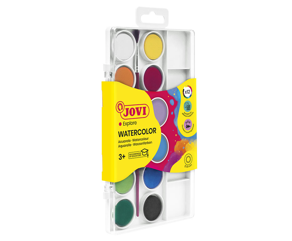 Jovi Aquarellfarben (Kasten) – Mehrfarbig – 12 Farben – Palette, inkl. Pinsel