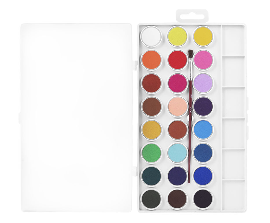 Jovi Aquarellkasten – Mehrfarbig – 24 Farben, Kunststoffkasten, inkl. Pinsel – für Papier