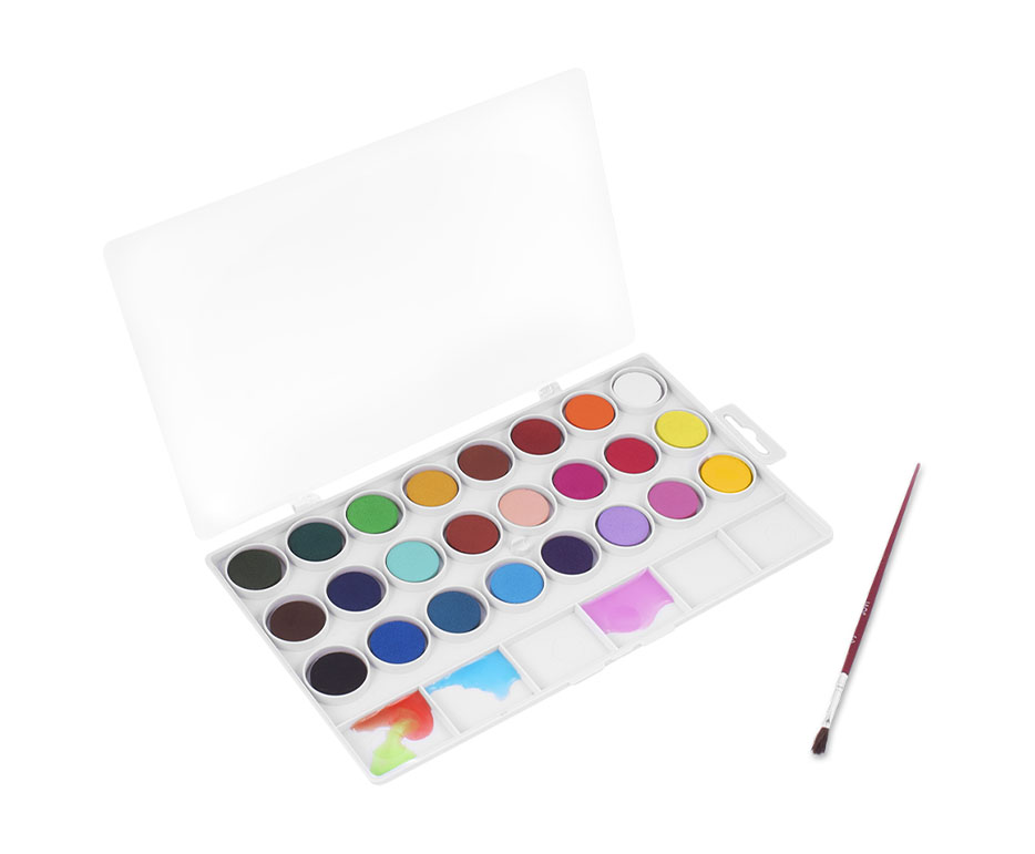 Jovi Aquarellkasten – Mehrfarbig – 24 Farben, Kunststoffkasten, inkl. Pinsel – für Papier