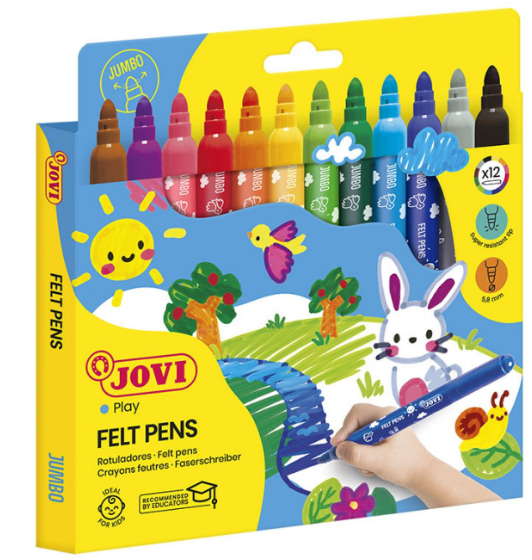 Jovi Jumbo Filzstifte – Rundspitze, 5,8 mm, abwaschbar, 12 Farben