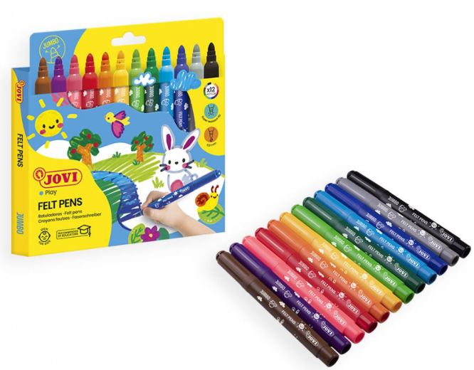 Jovi Jumbo Filzstifte – Rundspitze, 5,8 mm, abwaschbar, 12 Farben