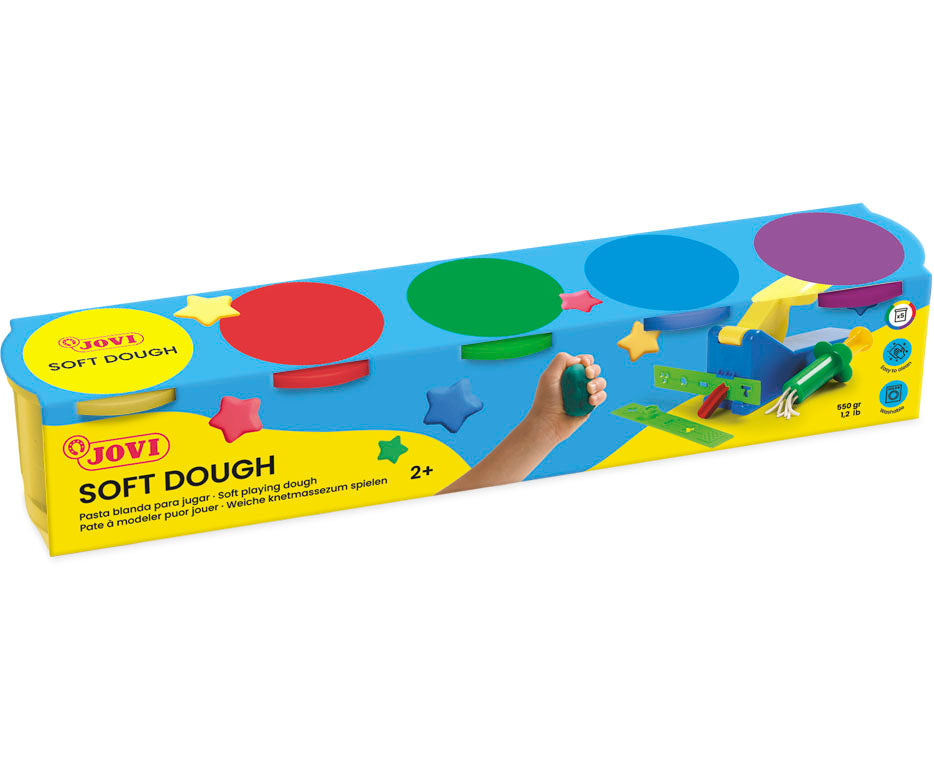 Jovi Soft Dough (weichbleibend), Soft Dough, Gelb, Rot, Grün, Blau, Violett, 5 Dosen à 110 g