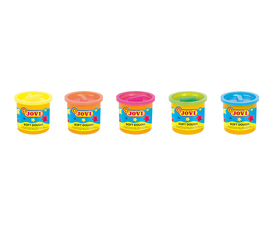Jovi Soft Dough (weichbleibend), Soft Dough, Neon, Gelb, Orange, Pink, Grün, Blau, 5 Dosen à 110 g