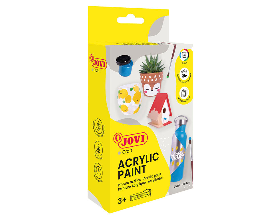 Jovi Acrylfarbe – 6 Farben (6×55 ml, 330 ml) – Schwarz, Blau, Grün, Rot, Weiss, Gelb – für Textil