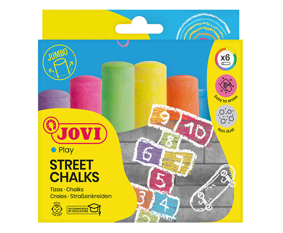 Jovi Play Street Chalks – Strassenkreide – rund, 6 Farben (sortiert), 6er-Set, MAXI-Format