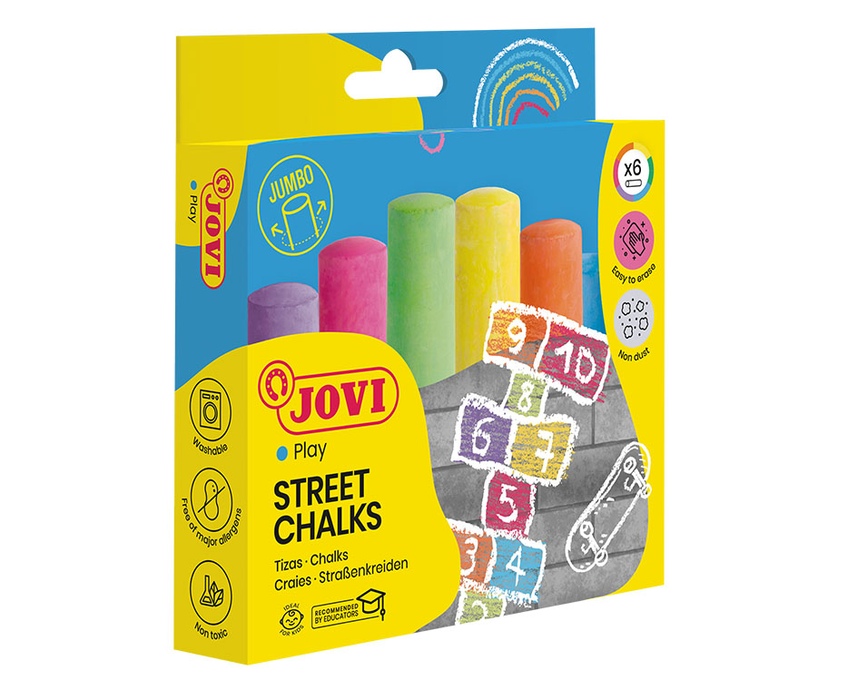 Jovi Play Street Chalks – Strassenkreide – rund, 6 Farben (sortiert), 6er-Set, MAXI-Format