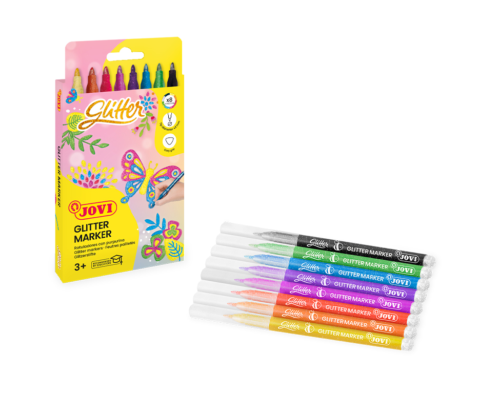 Jovi Glitzermarker Filzstifte Glitzer – wasserbasiert, 8 Farben