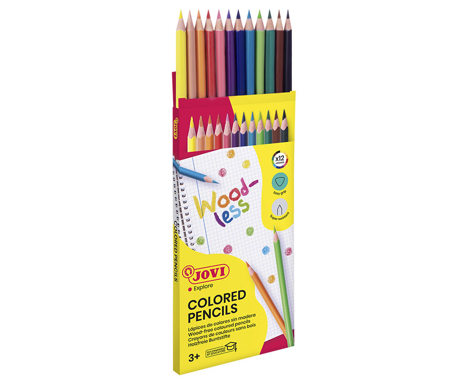 Jovi Explore Farbstifte – 12 Farben, holzlos, dreikantig, Karton
