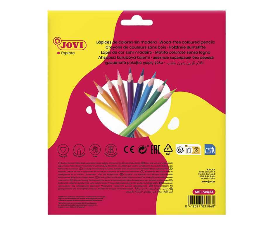 Jovi Holzlose Farbstifte – 24 Farben, ohne Holz, Dreikant, Karton