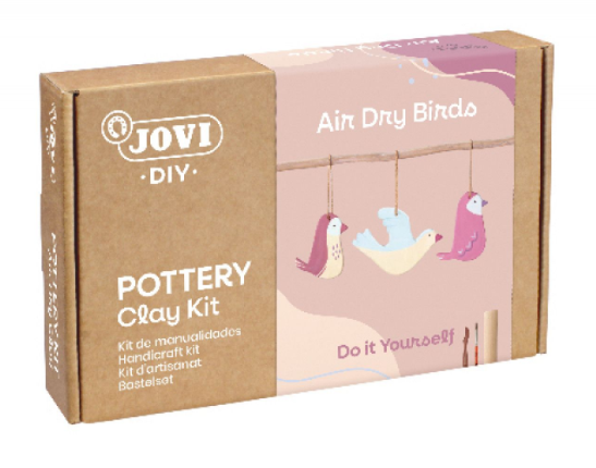 Jovi DIY Töpferset – Knet-/Modelliermasse-Set (lufthärtend) – Vögel – 500 g – 8 × 15 ml