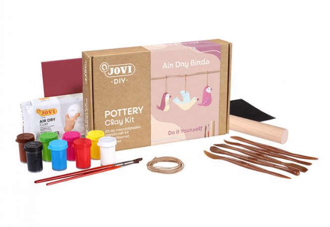 Jovi DIY Töpferset – Knet-/Modelliermasse-Set (lufthärtend) – Vögel – 500 g – 8 × 15 ml