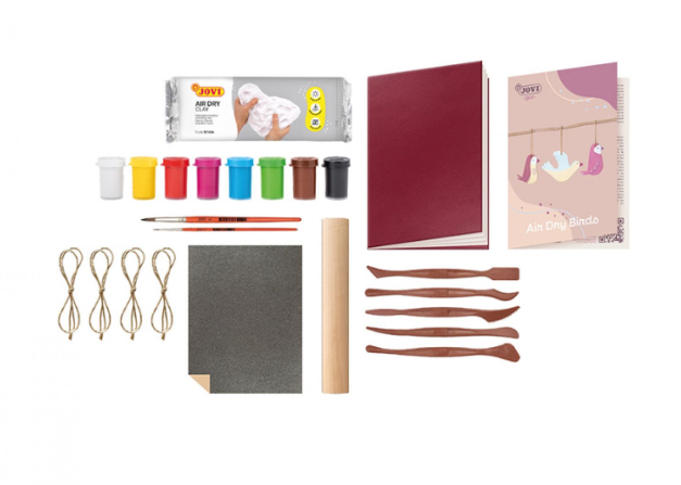 Jovi DIY Töpferset – Knet-/Modelliermasse-Set (lufthärtend) – Vögel – 500 g – 8 × 15 ml