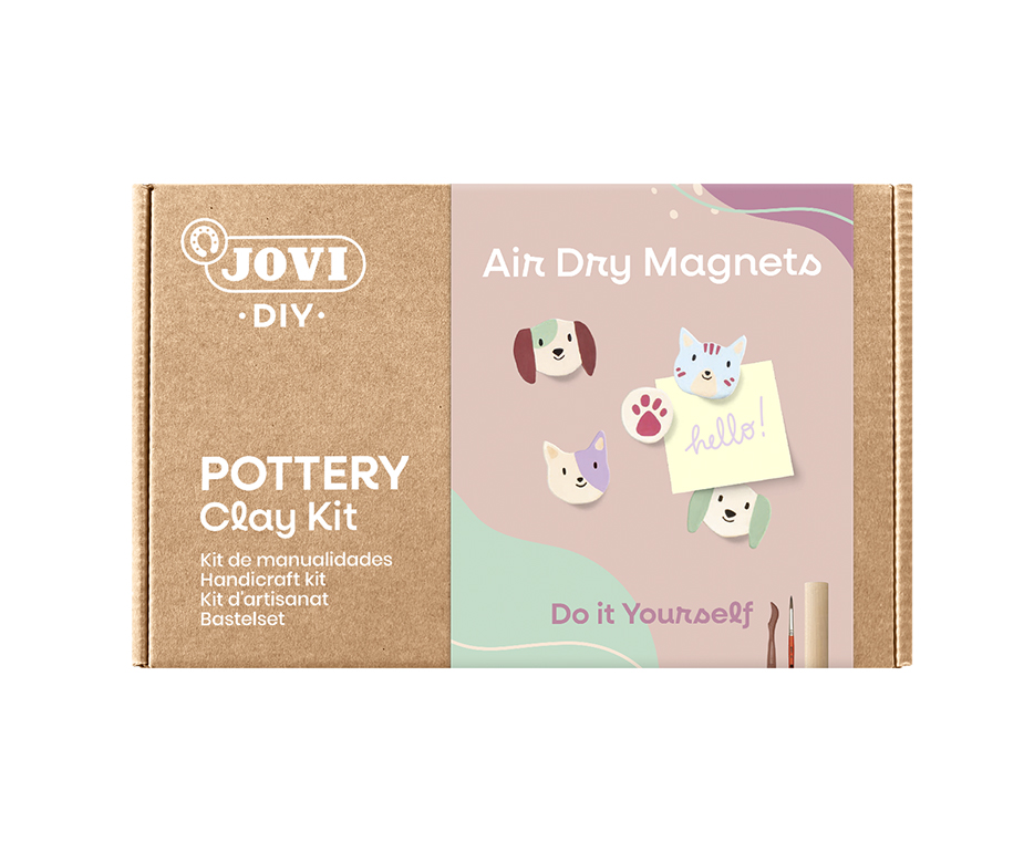 Jovi DIY Töpferset Wandregal – Modelliermasse-Set – 500 g – lufthärtend, 8 × 15 ml Gouache-Temperafarben